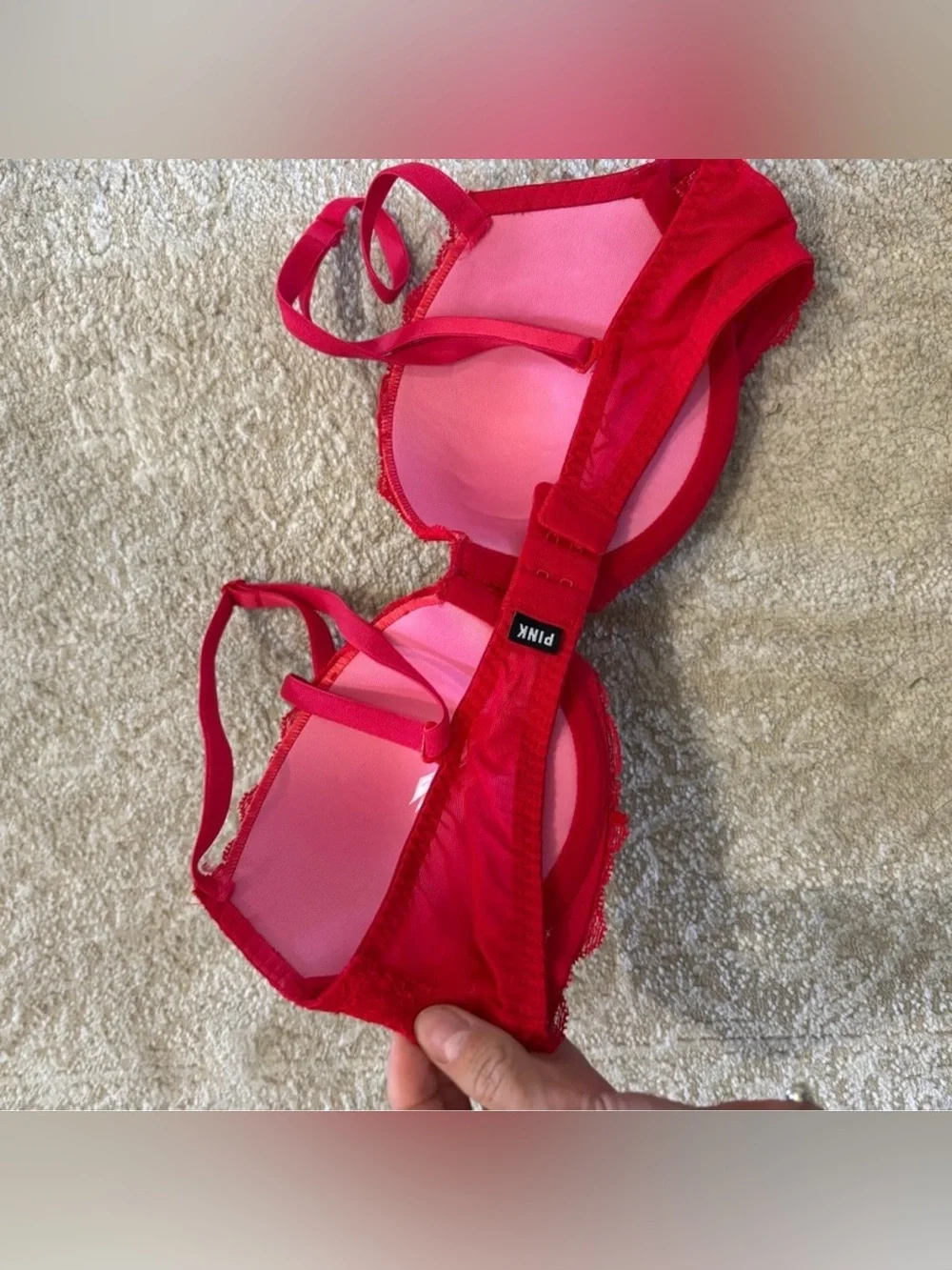 Victoria secret pink red lace bra with push up size 34C